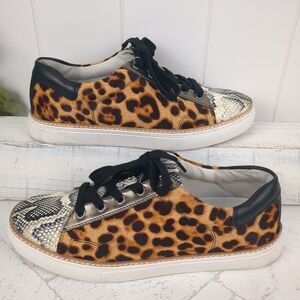Johnston Murphy Callie Animal Print Luxury Low Top Sneakers Sz 10 Leather & Fur